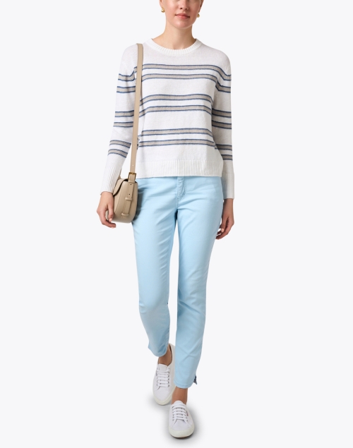 White and Beige Striped Linen Sweater