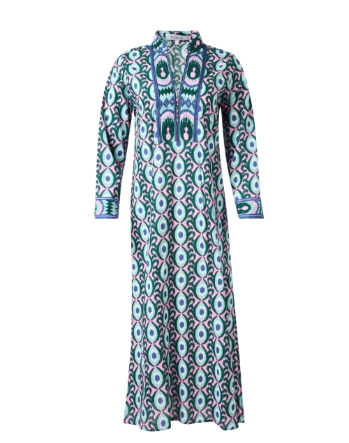 Product image - Bella Tu - Pink and Green Print Beaded Cotton Kaftan Dress