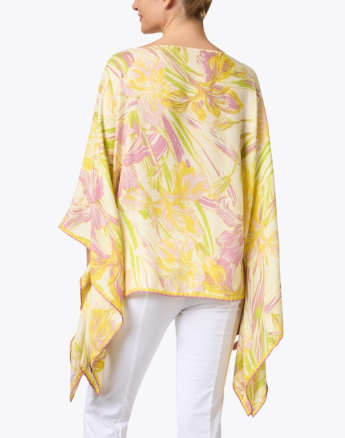 Back image - Rani Arabella - Yellow and Pink Print Silk Cashmere Poncho