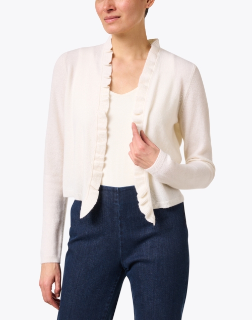 Front image - Kinross - White Cashmere Cropped Cardigan