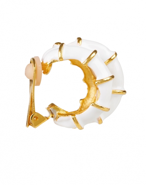 Fabric image - Kenneth Jay Lane - White Ribbed Enamel Hoop Clip Earrings