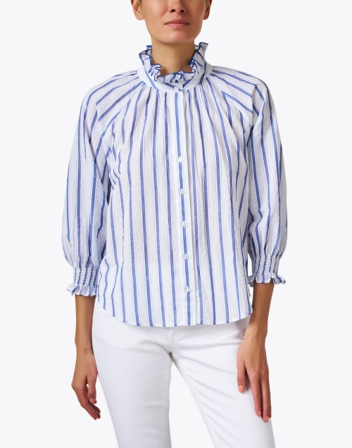 Front image - Finley - Fiona White and Blue Striped Cotton Shirt