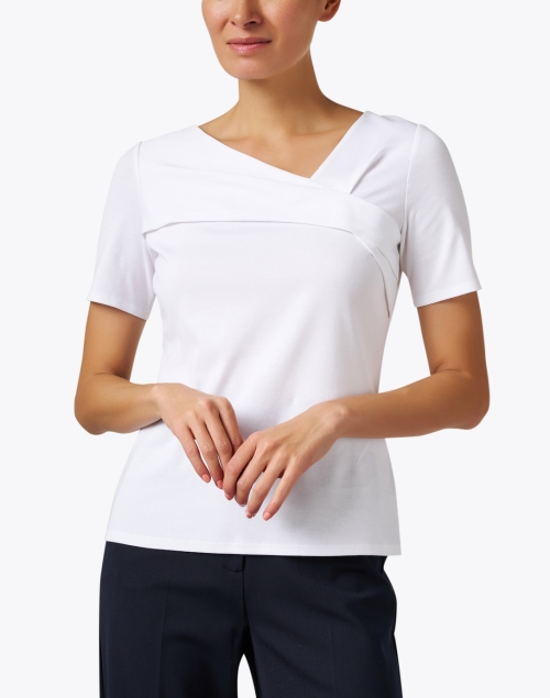 Front image - Lafayette 148 New York - White Asymmetrical Jersey Top