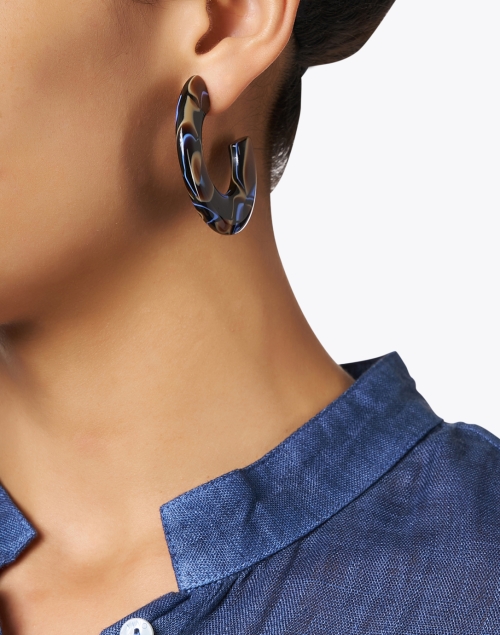 Gia Blue and Brown Resin Hoop Earrings
