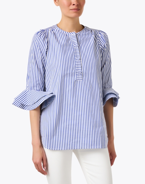 Front image - Dovima Paris - Wren Blue and White Stripe Cotton Shirt