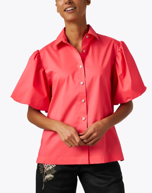 Front image - Hinson Wu - Angelina Coral Puff Sleeve Blouse