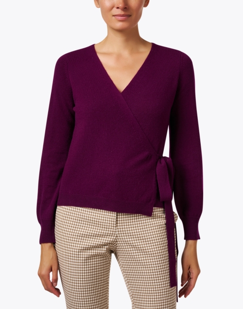Front image - Kinross - Plum Cashmere Wrap Sweater