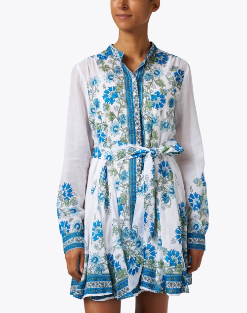 Front image - Juliet Dunn - Godet Blue and White Print Cotton Dress