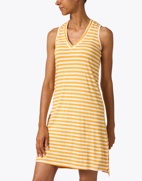 Front image - Southcott - Veronica Mango Striped Cotton Jersey Dress