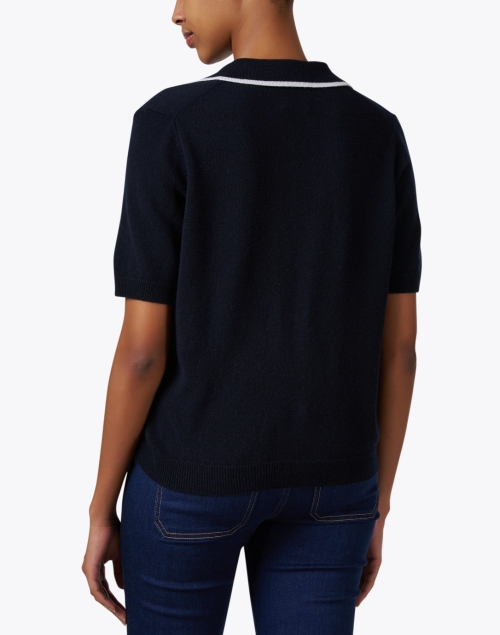 Back image - Allude - Navy Wool Cashmere Polo Sweater 