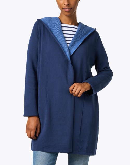 Front image - Margaret O'Leary - St. Maarten Blue Cotton Hooded Wrap