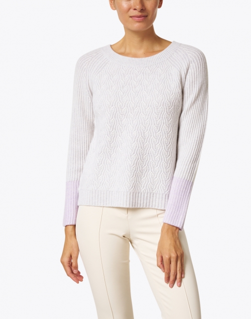 Kinross - Grey and Lavender Plaited Cashmere Sweater