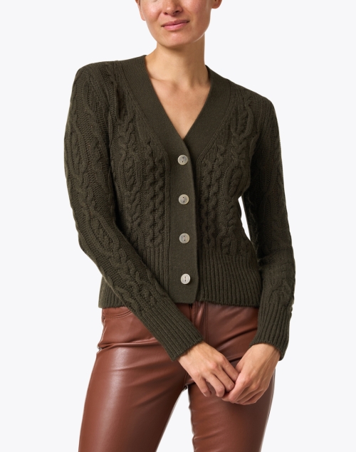 Front image - Vince - Olive Green Wool Cashmere Cardigan