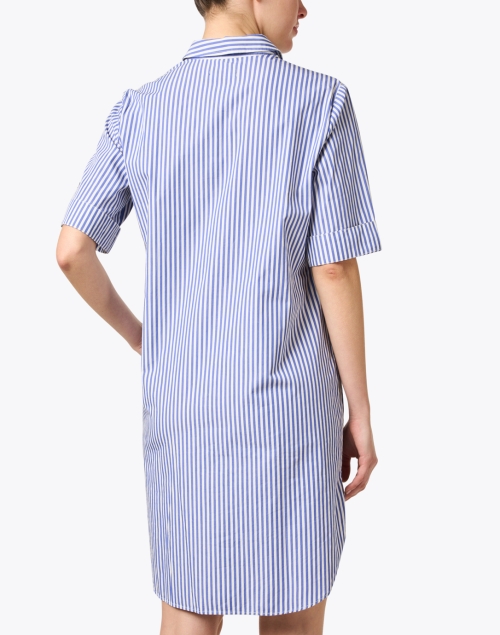 Back image - Saint James - Leonie White and Blue Striped Cotton Shirt Dress