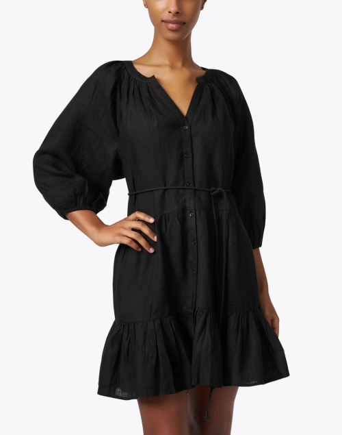 Front image - Apiece Apart - Black Linen Tiered Dress