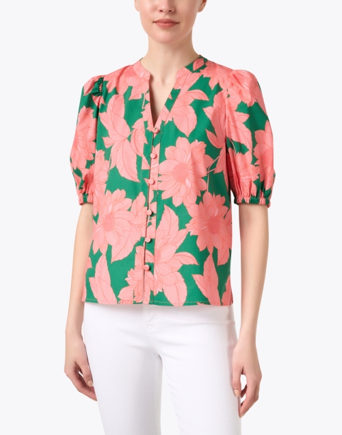 Front image - Shoshanna - Aster Pink and Green Print Cotton Blouse