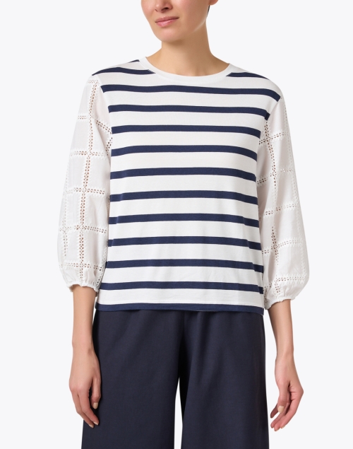 Front image - Vilagallo - Eugen Navy and White Striped Cotton Top