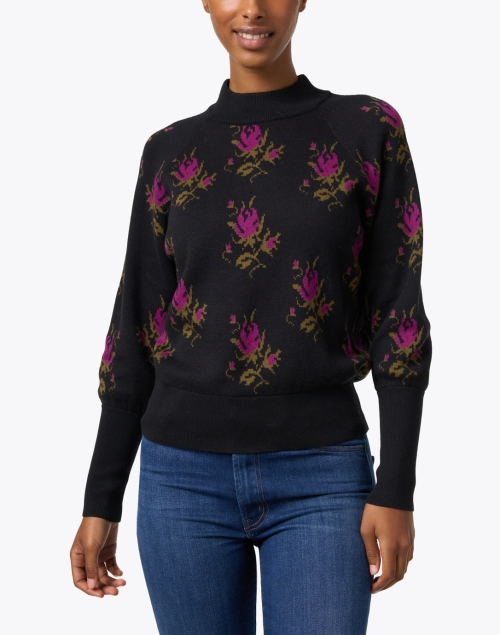 Front image - Kinross - Black Multi Floral Cotton Sweater