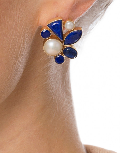 Atelier Mon - Lapis and Pearl Cluster Earrings