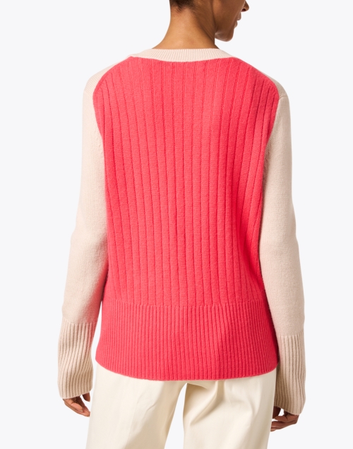 Back image - Chinti and Parker - Cream and Coral Wool Cashmere Cardigan