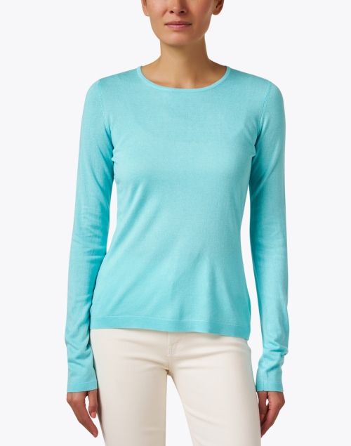 Front image - Kinross - Pool Blue Silk Cashmere Top