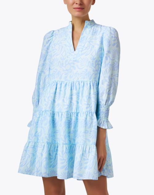 Front image - Sail to Sable - Blue Printed Silk Blend Dress