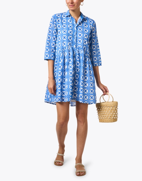 Deauville Blue and White Geo Printed Shirt Dress