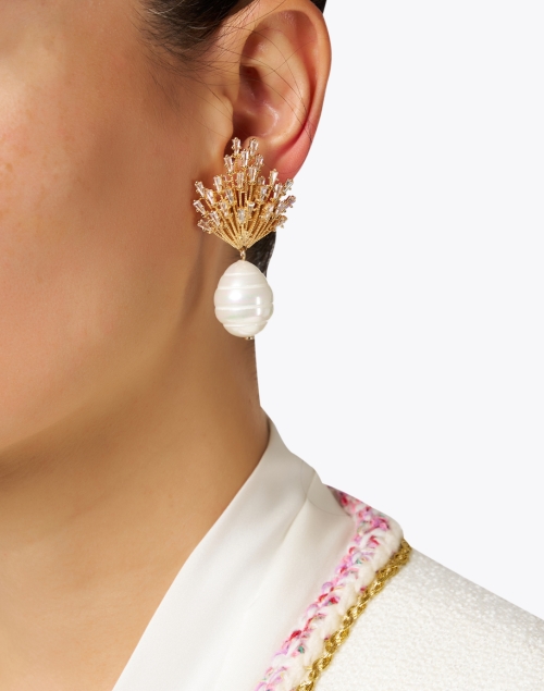 Gold and Crystal Pearl Drop Earrings