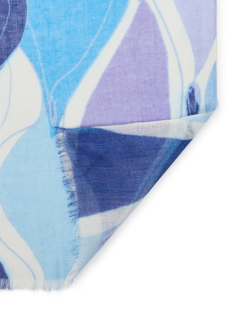 Back image - Pashma - Blue and Purple Print Cashmere Silk Scarf
