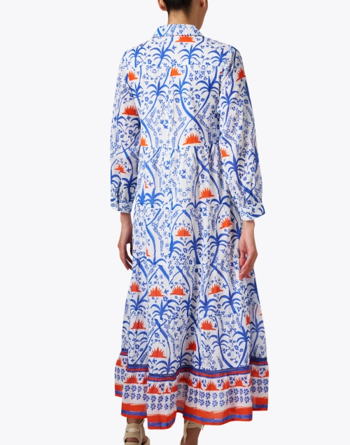 Back image - Ro's Garden - Jinette Blue and Orange Print Maxi Dress