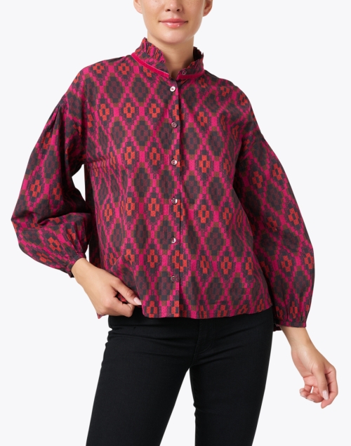 Front image - Ro's Garden -  Jeremy Magenta Multi Print Blouse