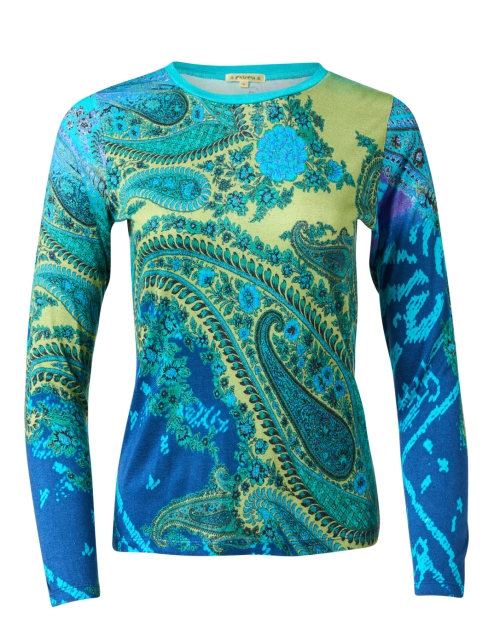 Product image - Pashma - Blue and Green Paisley Print Cashmere Silk Sweater