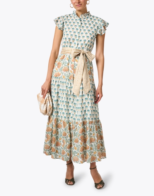 Oliphant Teal and Gold Print Cotton Dress