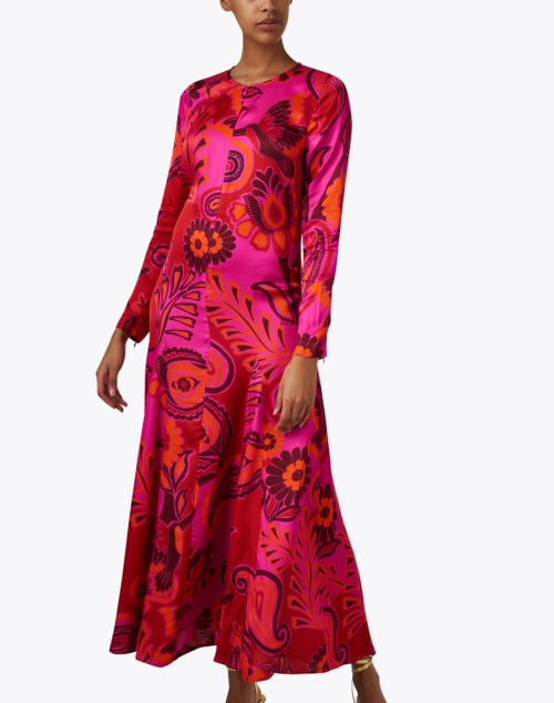 Front image - Farm Rio - Pink Print Zipper Maxi Dress