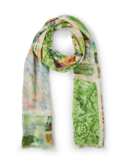 Product image - Pashma - Green Floral Print Cashmere Silk Scarf