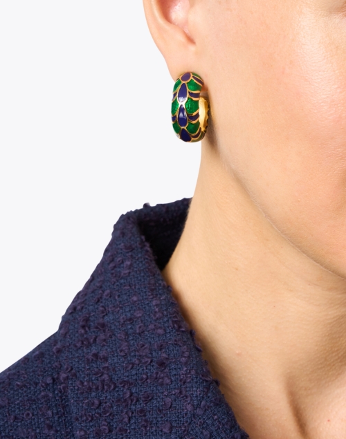 Look image - Kenneth Jay Lane - Gold Blue and Green Hoop Earrings