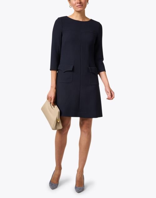 Nancy Navy Wool Crepe Dress