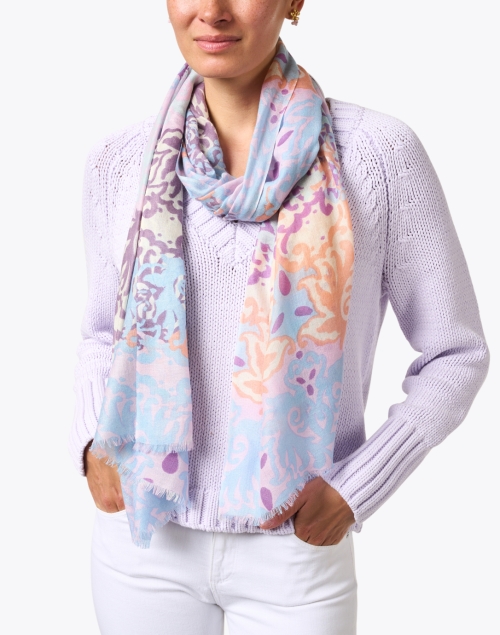 Purple Multi Print Silk Cashmere Scarf