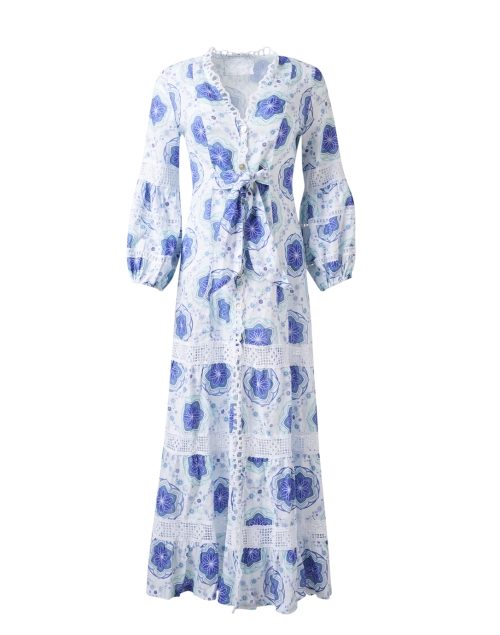 Bacco Blue Printed Linen Dress | Temptation Positano