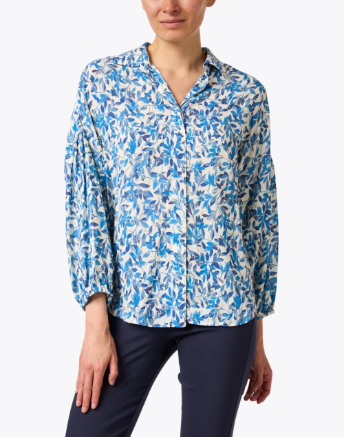 Front image - Finley - Genoa Blue and Gold Fleck Floral Shirt