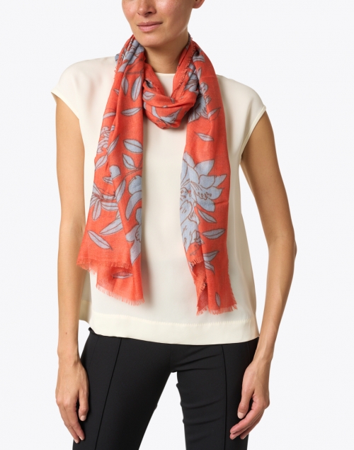 Look image - Amato - Orange Lily Printed Wool Silk Scarf