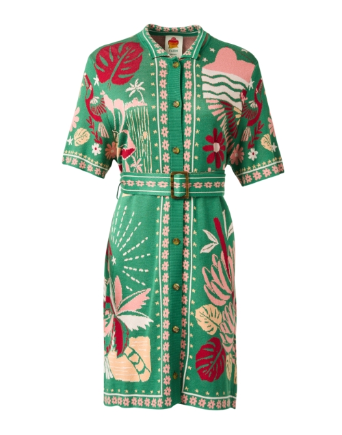 Product image - Farm Rio - Green Multi Intarsia Knit Shirt Dress