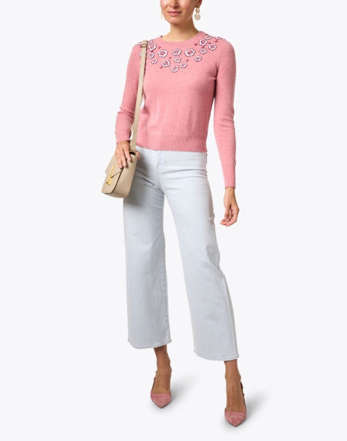 Pink Floral Embroidered Cashmere Sweater