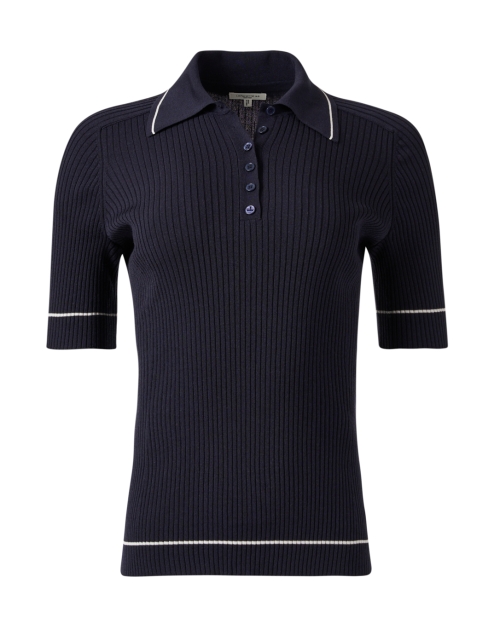 Product image - Lafayette 148 New York - Navy Rib Knit Polo Top