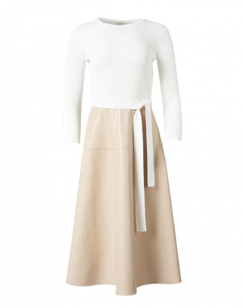 Shoshanna - Opal White and Camel Knit Faux Leather Dress