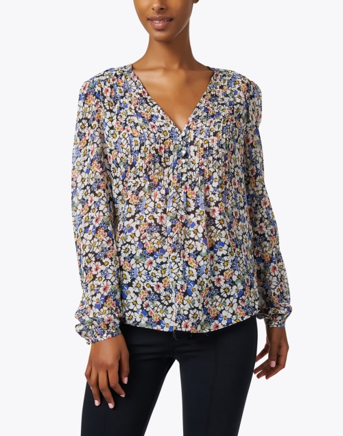 Front image - Veronica Beard - Lowell Multi Floral Silk Blouse 