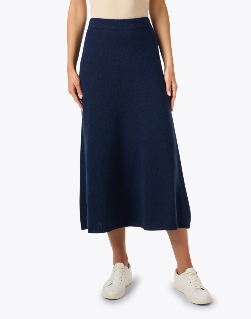 Front image - Emporio Armani - Navy Knit Midi Skirt