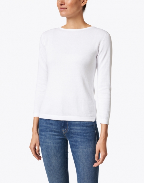 Front image - Blue - White Pima Cotton Boatneck Sweater