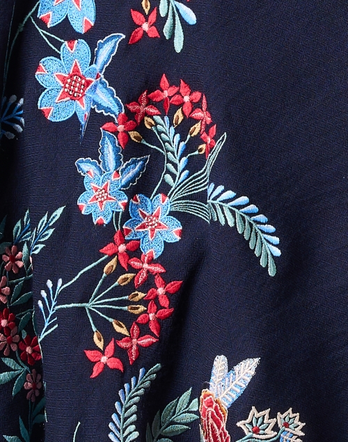 Fabric image - Janavi - Navy Floral Embroidered Wool Scarf