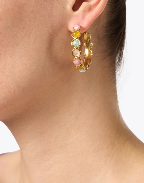 Gold Multi Stone Hoop Earrings
